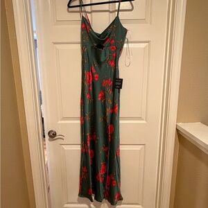 Lulus Floral Green and Red Women's Dress